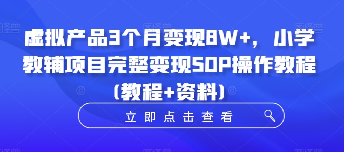 虚拟产品3个月变现8W+，小学教辅项目完整变现SOP操作教程(教程+资料)-创业项目网