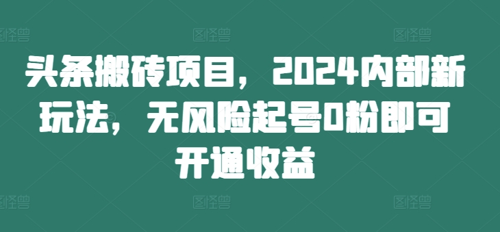 头条搬砖项目，2024内部新玩法，无风险起号0粉即可开通收益-创业项目网