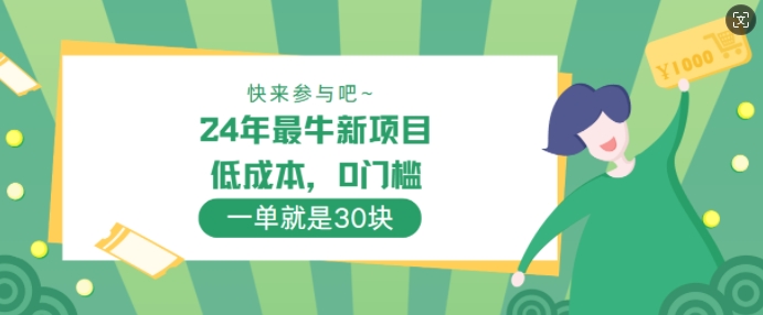 24年最牛新项目，低成本，0门槛 ，一单就是30块，轻松月入1w-创业项目网