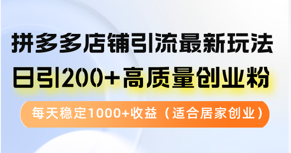 拼多多店铺引流最新玩法，日引200+高质量创业粉，每天稳定1000+收益（适合居家创业）-创业项目网