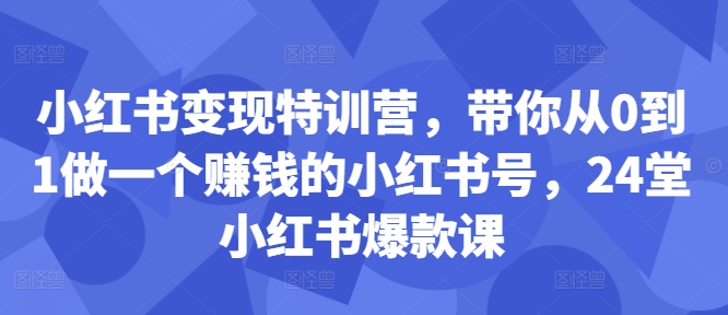 小红书变现特训营，带你从0到1做一个赚钱的小红书号，24堂小红书爆款课-创业项目网