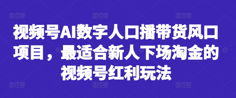 视频号AI数字人口播带货风口项目，最适合新人下场淘金的视频号红利玩法-创业项目网