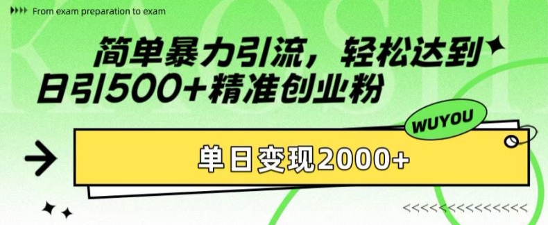 简单暴力引流，轻松达到日引500+精准创业粉，单日变现2k-创业项目网