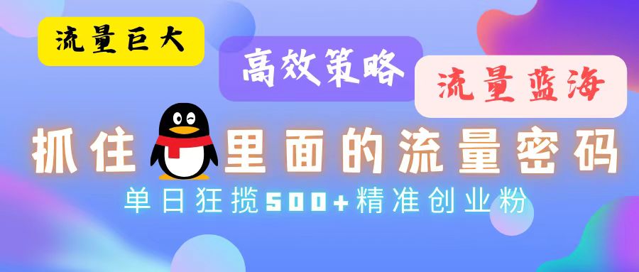 流量蓝海，抓住QQ里面的流量密码！高效策略，单日狂揽500+精准创业粉-创业项目网