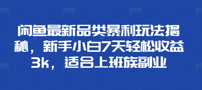 闲鱼最新品类暴利玩法揭秘，新手小白7天轻松收益3k，适合上班族副业-创业项目网