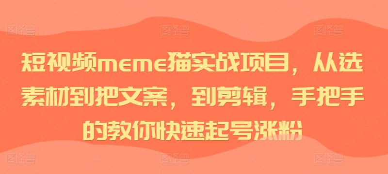 短视频meme猫实战项目，从选素材到把文案，到剪辑，手把手的教你快速起号涨粉-创业项目网