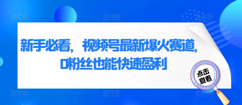 新手必看，视频号最新爆火赛道，0粉丝也能快速盈利-创业项目网