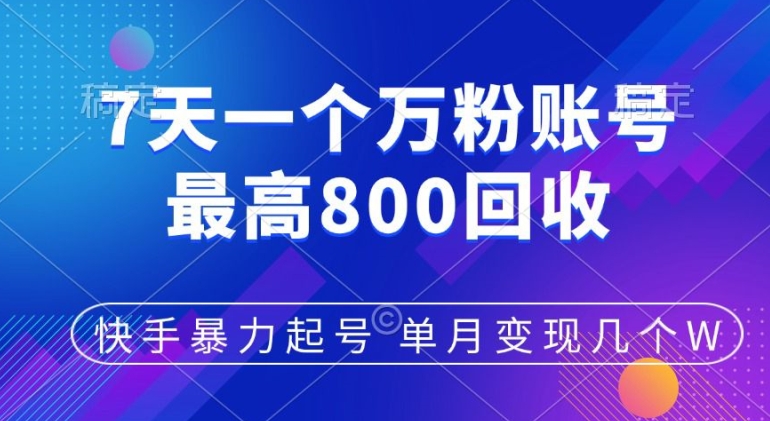 快手暴力起号，7天涨万粉，小白当天起号，多种变现方式，单月变现几个-创业项目网