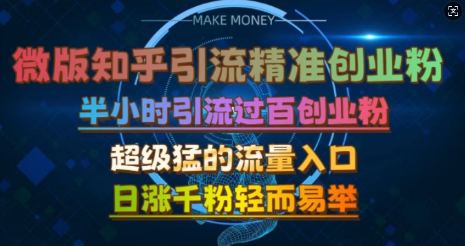 微版知乎引流创业粉，超级猛流量入口，半小时破百，日涨千粉轻而易举-创业项目网