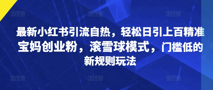 最新小红书引流自热，轻松日引上百精准宝妈创业粉，滚雪球模式，门槛低的新规则玩法-创业项目网