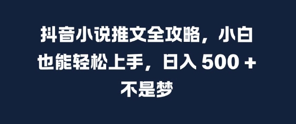 抖音小说推文全攻略，小白也能轻松上手，日入500+-创业项目网