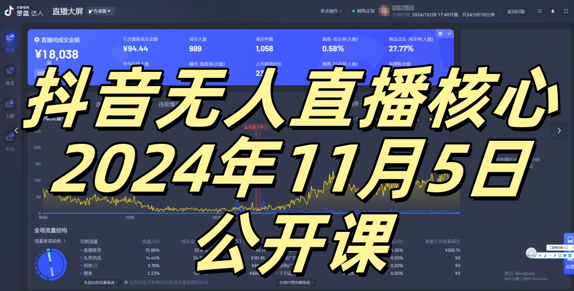 抖音无人直播核心公开课，咸鱼翻身小白可做带有睡后收入月入过万太简单-创业项目网