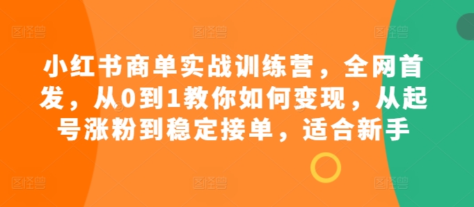 小红书商单实战训练营，全网首发，从0到1教你如何变现，从起号涨粉到稳定接单，适合新手-创业项目网