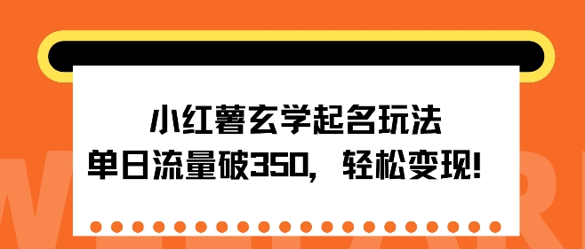 小红薯玄学起名玩法，单日流量破350+，轻松变现-创业项目网