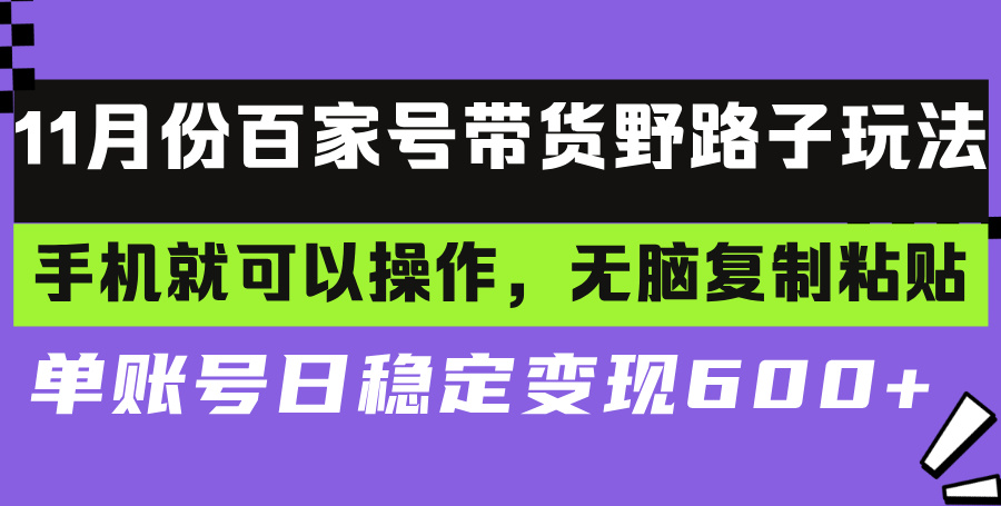 百家号带货野路子玩法 手机就可以操作，无脑复制粘贴 单账号日稳定变现600+-创业项目网