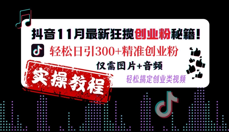 抖音11月最新狂揽创业粉秘籍，轻松日引300+精准创业粉，仅需图片+音频，轻松搞定创业类视频-创业项目网