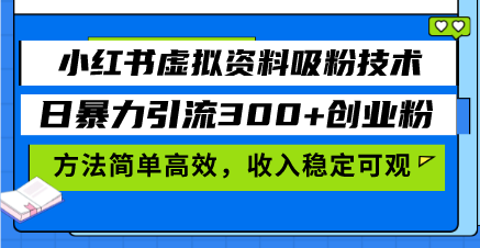 小红书虚拟资料吸粉技术，日暴力引流300+创业粉，方法简单高效，收入稳定可观-创业项目网