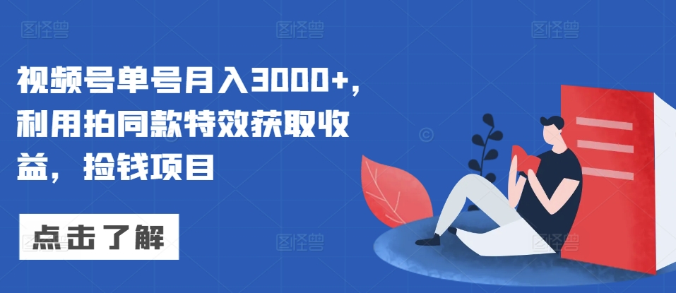 视频号单号月入3000+，利用拍同款特效获取收益，捡钱项目-创业项目网