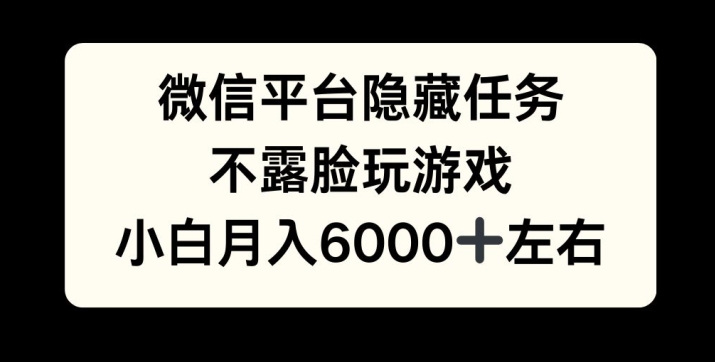 微信平台隐藏任务，不露脸玩游戏，月入6000+-创业项目网