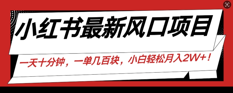 小红书最新风口项目，一天只用10分钟，一单几百块，小白简单无脑操作!-创业项目网