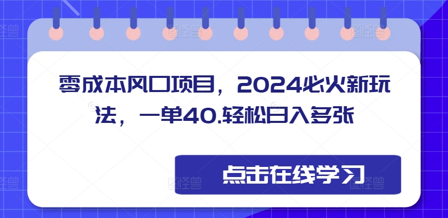 零成本风口项目，2024必火新玩法，一单40，轻松日入300+-创业项目网