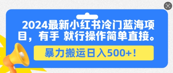 2024最新小红书冷门蓝海项目，有手就行操作简单直接，暴力搬运日入500+-创业项目网