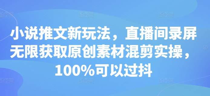 小说推文新玩法，直播间录屏无限获取原创素材混剪实操，100%可以过抖-创业项目网