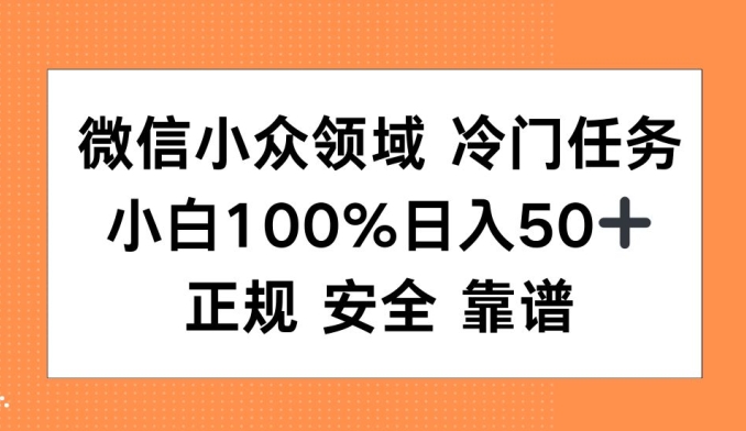 微信小众领域冷门特定任务，小白100%日入50+，正规安全靠谱-创业项目网