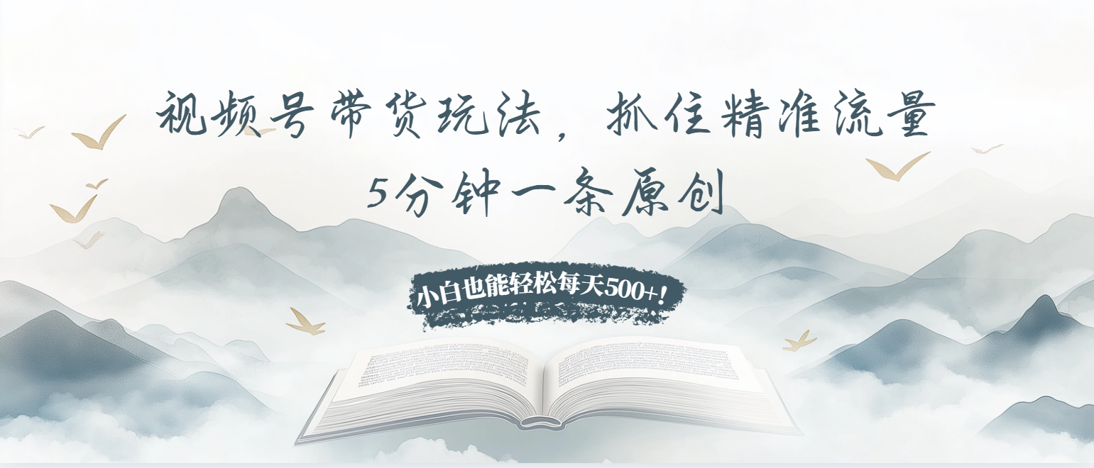 视频号带货玩法，抓住精准流量，5分钟一条原创，小白也能轻松每天500+-创业项目网