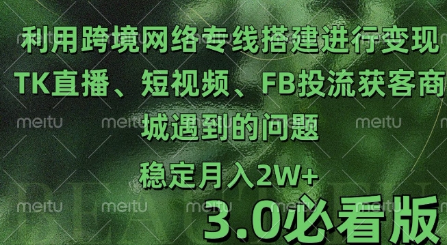 利用跨境电商网络及搭建TK直播、短视频、FB投流获客以及商城遇到的问题进行变现3.0必看版-创业项目网