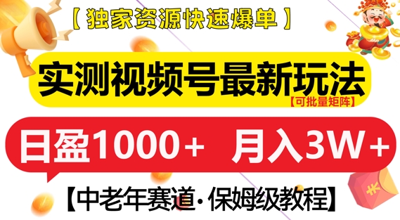 实测视频号最新玩法，中老年赛道，独家资源，月入过W+-创业项目网