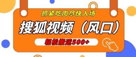 搜狐视频，新风口，1天200-500收益，抓紧吃肉!-创业项目网