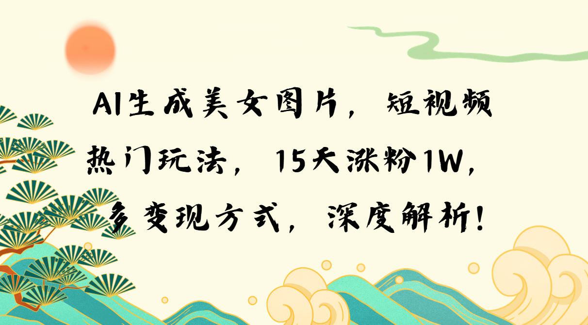 AI生成美女图片，短视频热门玩法，15天涨粉1W，多变现方式，深度解析!-创业项目网