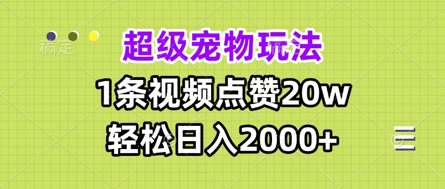 超级宠物视频玩法，1条视频点赞20w，轻松日入2000+-创业项目网