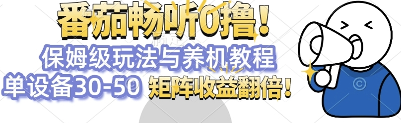 番茄畅听0撸，保姆级玩法与养机教程单设备30-50，矩阵收益翻倍-创业项目网