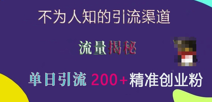 不为人知的引流渠道，流量揭秘，实测单日引流200+精准创业粉-创业项目网