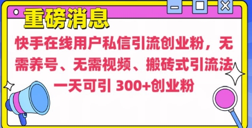 快手最新引流创业粉方法，无需养号、无需视频、搬砖式引流法-创业项目网