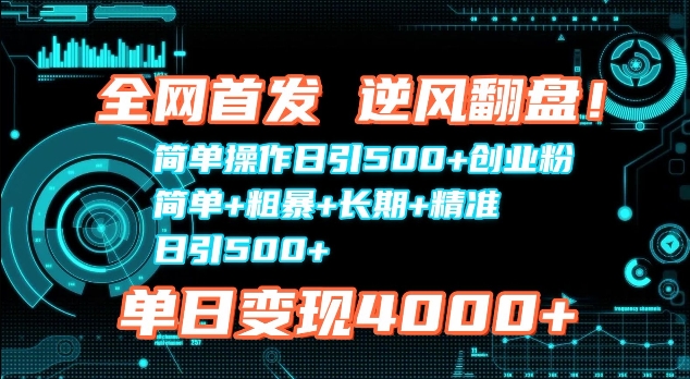 全网首发，简单操作日引500+创业粉，简单+粗暴+长期+精准-创业项目网