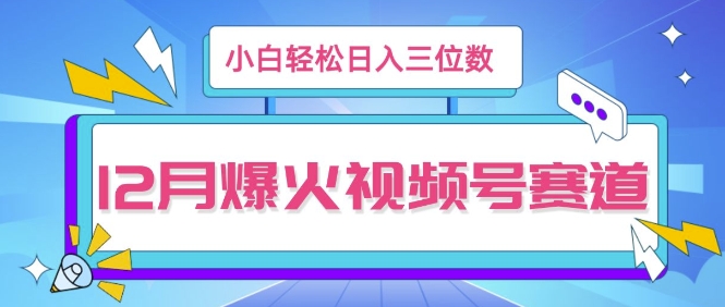 12月视频号爆火赛道，小白无脑操作，也可以轻松日入三位数-创业项目网