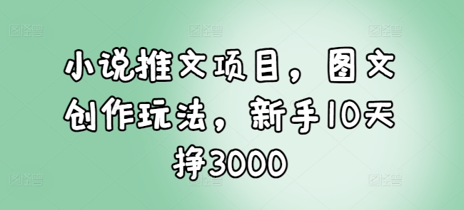 小说推文项目，图文创作玩法，新手10天挣3000-创业项目网