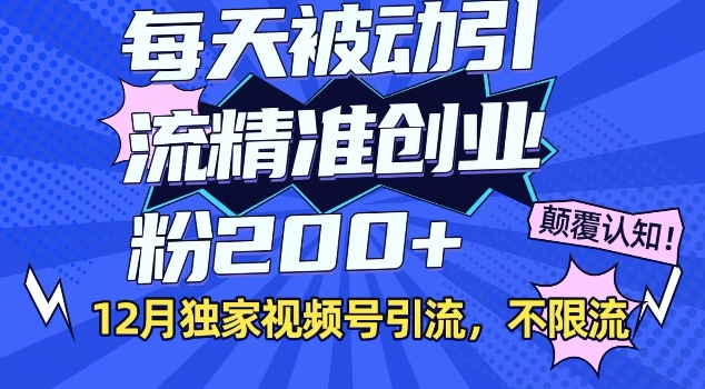 12月独家视频号引流每天被动引流精准创业粉200+不限流-创业项目网