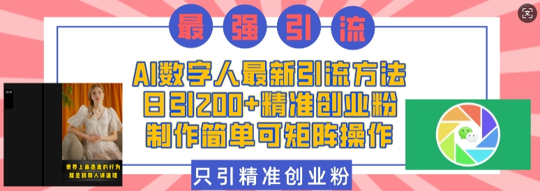 AI数字人最新引流方法，日引200+精准创业粉，制作简单可矩阵操作-创业项目网