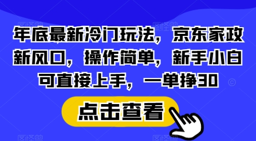 年底最新冷门玩法，京东家政新风口，操作简单，新手小白可直接上手，一单挣30-创业项目网