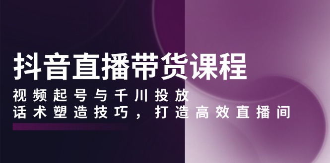 抖音直播带货课程，视频起号与千川投放，话术塑造技巧，打造高效直播间-创业项目网