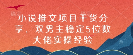 小说推文项目干货分享，双男主稳定5位数大佬实操经验-创业项目网