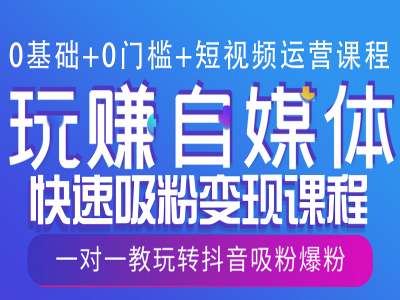 0基础+0门槛+短视频运营课程，玩赚自媒体快速吸粉变现课程，一对一教玩转抖音吸粉爆粉-创业项目网