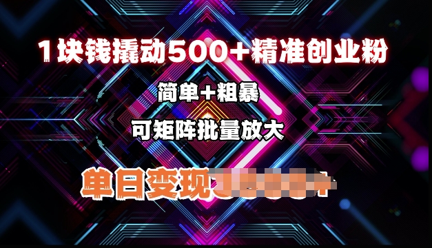 低价撬动500+精准创业粉，简单、粗暴、批量放大，单日变现多张-创业项目网