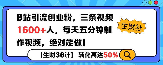 B站引流创业粉，单日最高1600+精准粉丝，单月变现过w-创业项目网