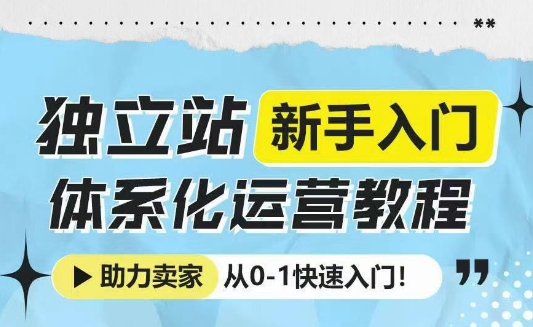 独立站新手入门体系化运营教程，助力独立站卖家从0-1快速入门!-创业项目网