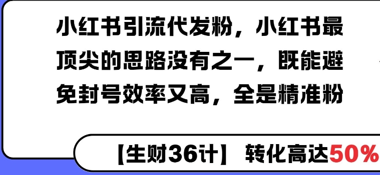 小红书引流代发粉，小红书最顶尖的思路没有之一，既能避免封号效率又高，全是精准粉-创业项目网